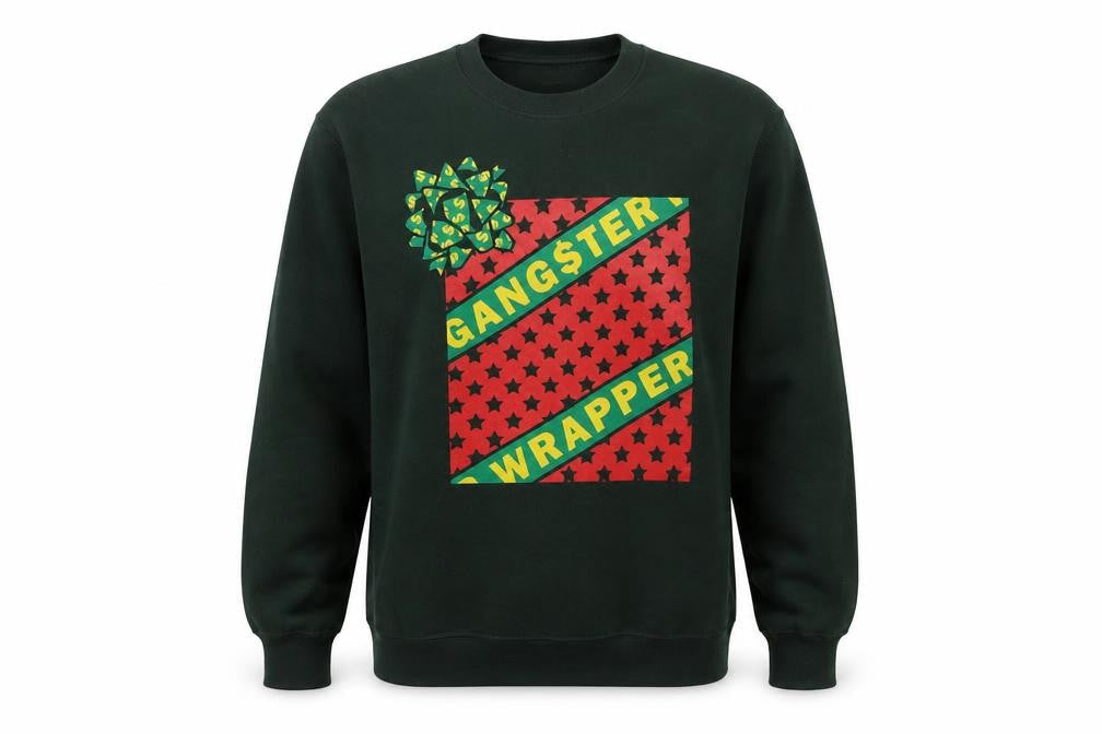 London Co Men's Green Christmas 'Gangster Wrapper' Pullover Sweatshirt Medium