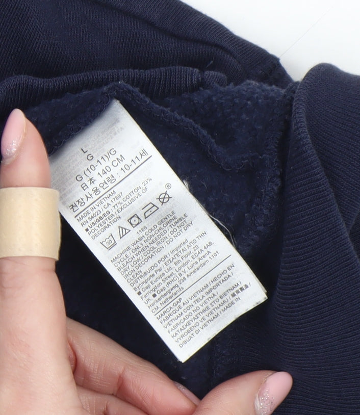 GAP Kids Boys Navy Blue Full Zip Hoodie Size 10-11 Years Cotton Blend