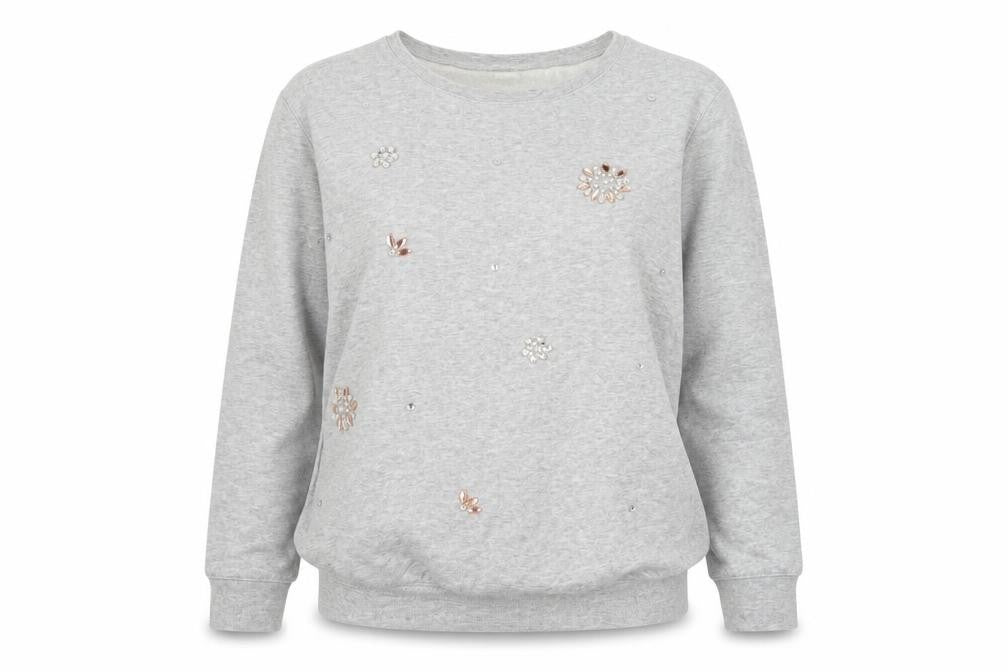 H&M MAMA Women's Grey Embellished Pullover Sweatshirt Size 8 Cotton Blend