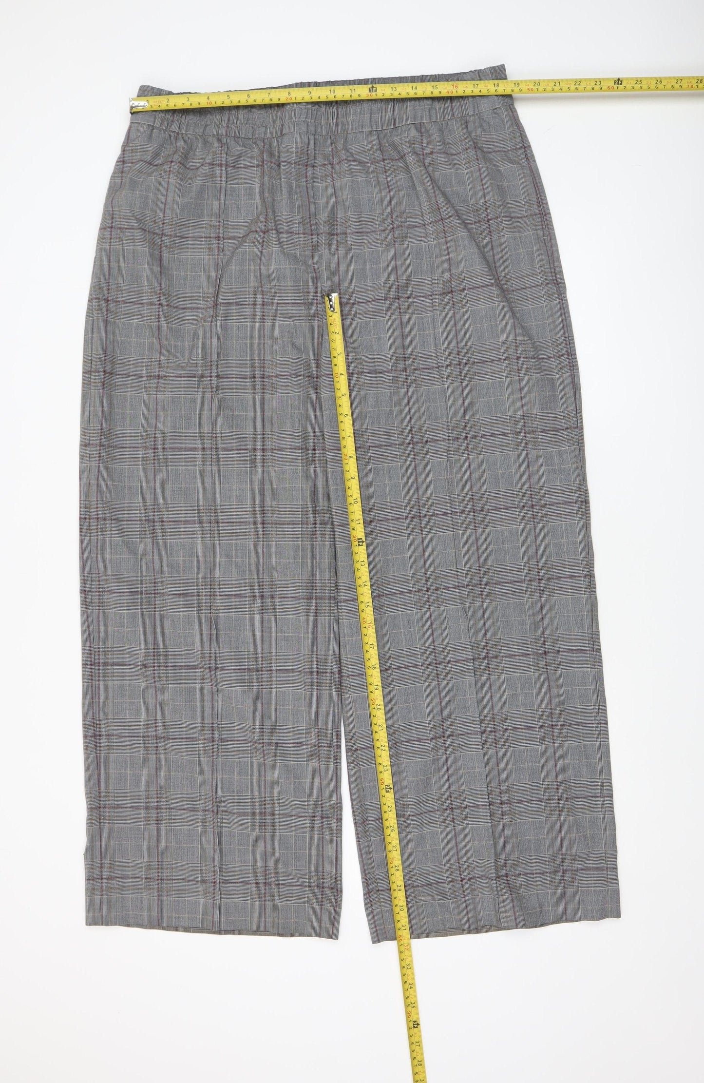 Marks and Spencer Women Grey Check Straight Trousers Size 20