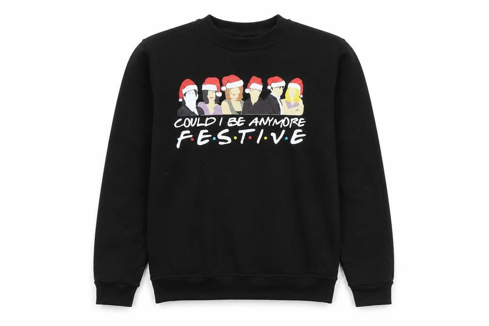 Uneek Mens Black Christmas Graphic Pullover Sweatshirt Size M