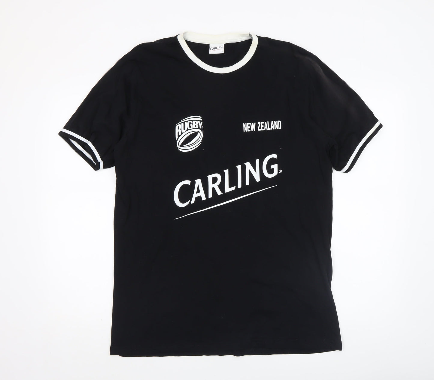 Carling Mens Black Rugby Sports Graphic Cotton T-Shirt Size L