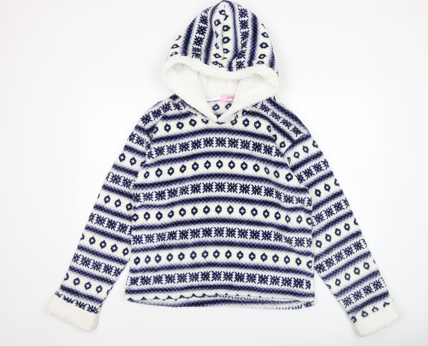 Camille Teens Blue White Fleece Hooded Pullover Sweatshirt Size 14/16