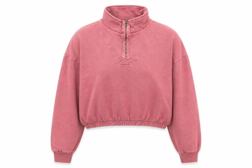 Topshop Petite Women’s Pink 1/2 Zip Cropped Sweatshirt Size M