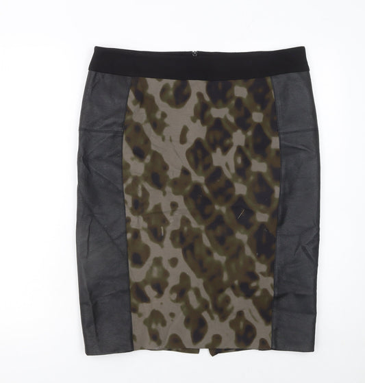 Karen Millen Women’s Brown Animal Print Leather Panel Pencil Skirt UK 16