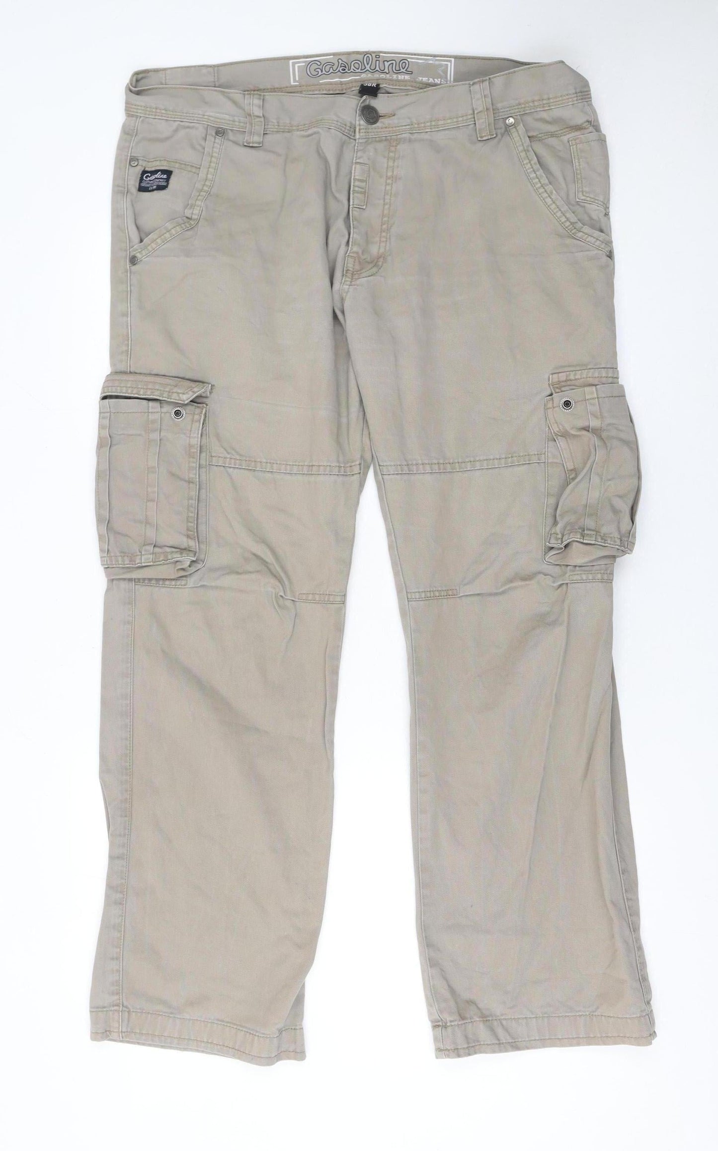 Gasoline Originals Men's Beige Cargo Trousers Size L 33R Cotton Workwear