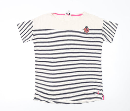 Joules Women’s Ivory Striped Embroidered T-Shirt Size 10