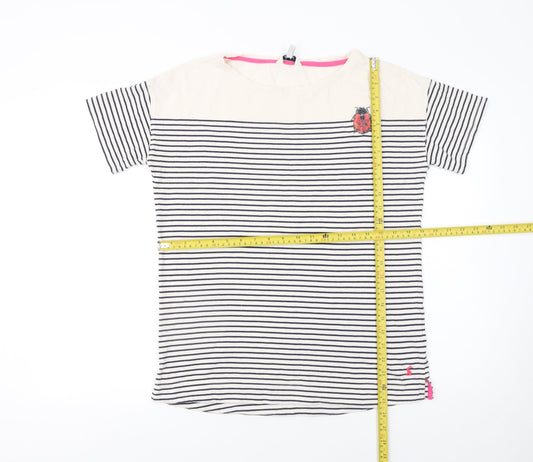 Joules Women’s Ivory Striped Embroidered T-Shirt Size 10