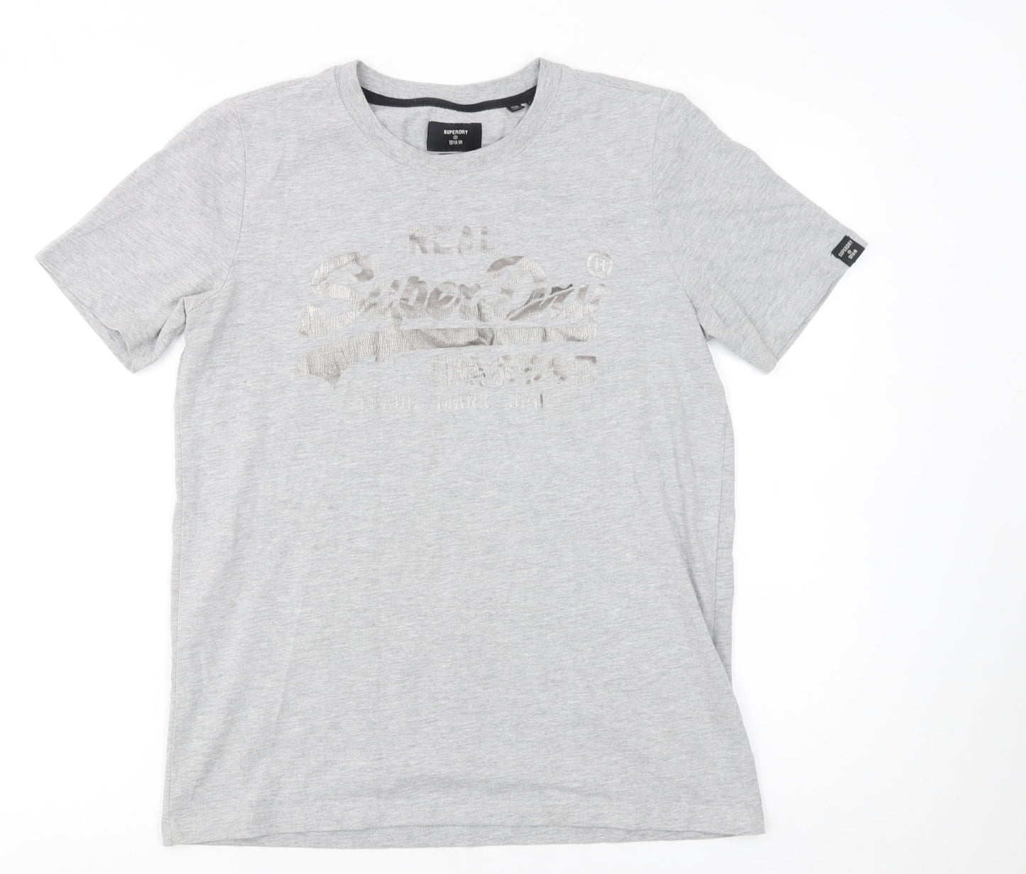 Superdry Women's Grey Printed T-Shirt UK 10 Short Sleeve Crew Neck