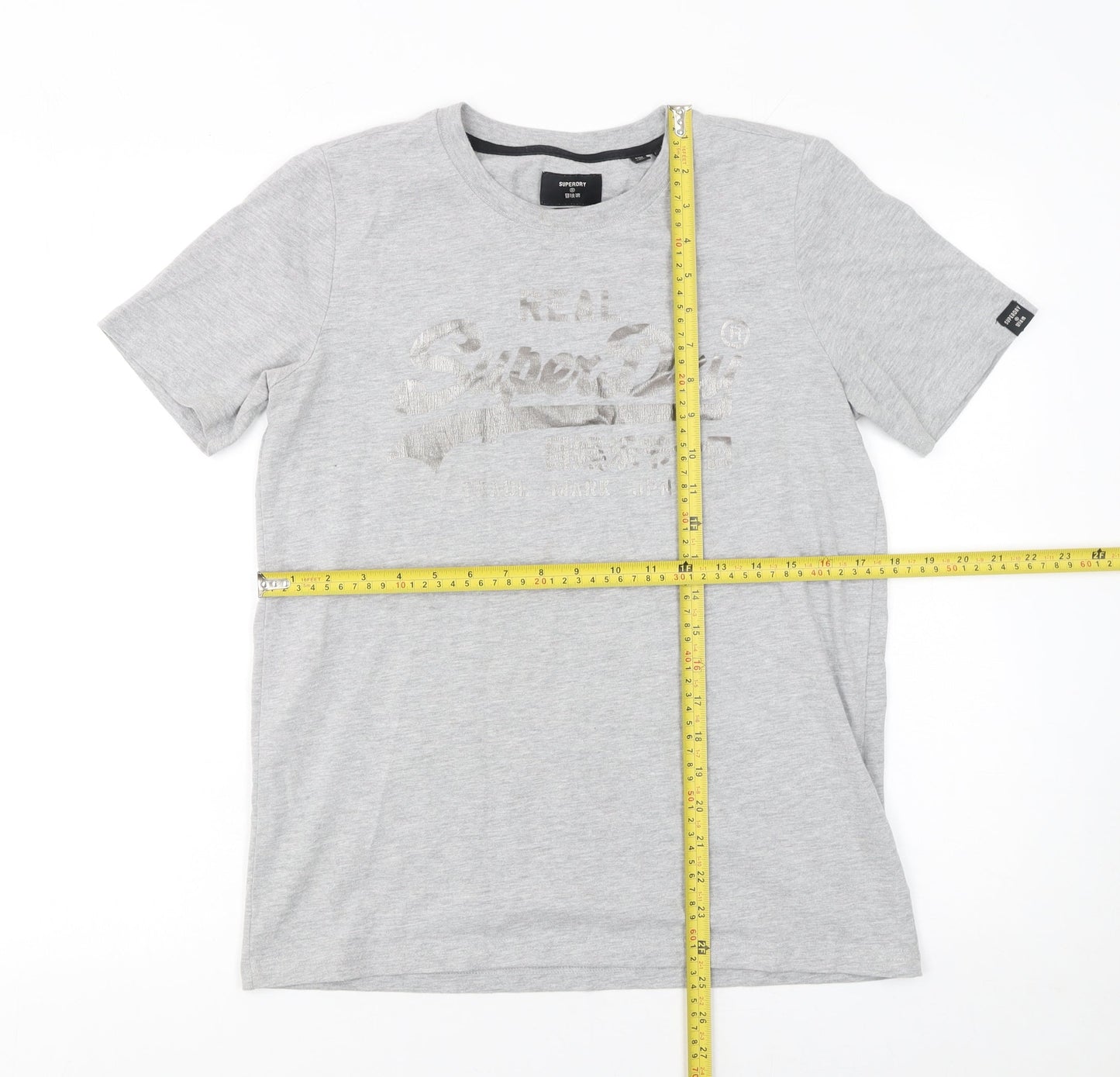 Superdry Women's Grey Printed T-Shirt UK 10 Short Sleeve Crew Neck