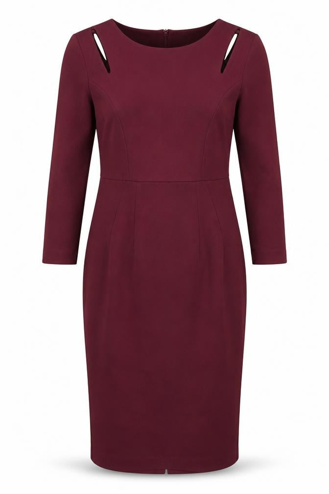 Hobbs Women's Burgundy Pencil Dress UK 8 Long Sleeve Knee Length