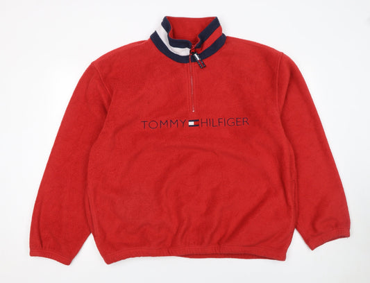 Tommy Hilfiger Men’s Red Fleece 1/4 Zip Pullover Sweatshirt L