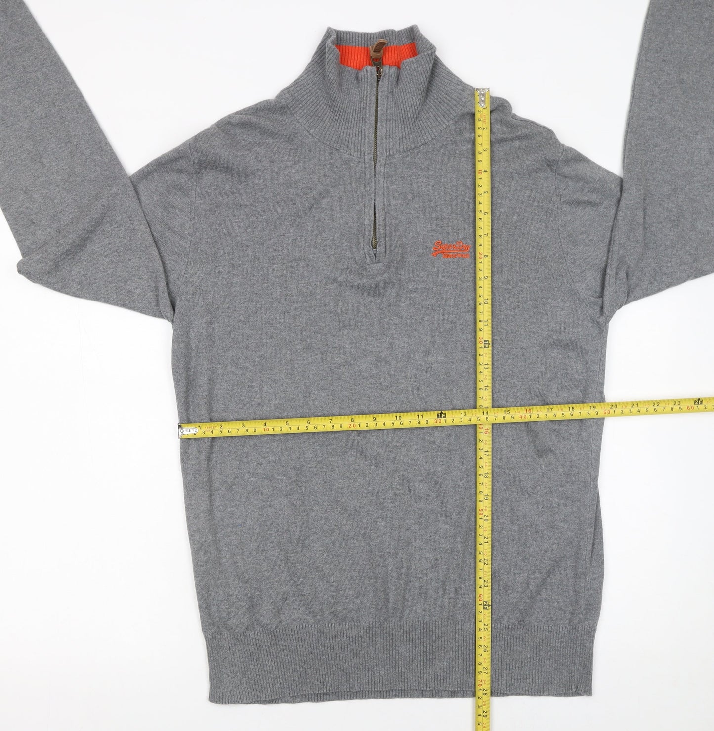 Superdry Mens Grey XL Half Zip Cotton Jumper High Neck Classic