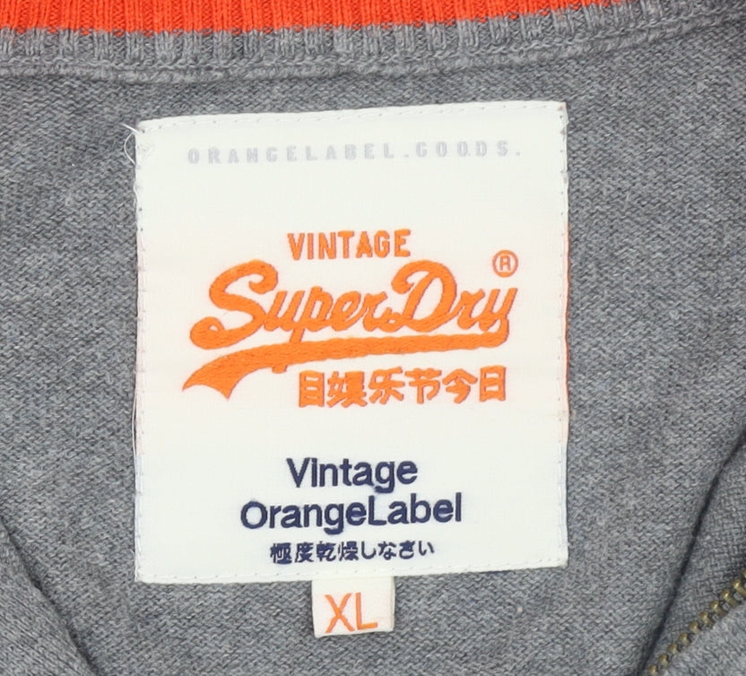 Superdry Mens Grey XL Half Zip Cotton Jumper High Neck Classic