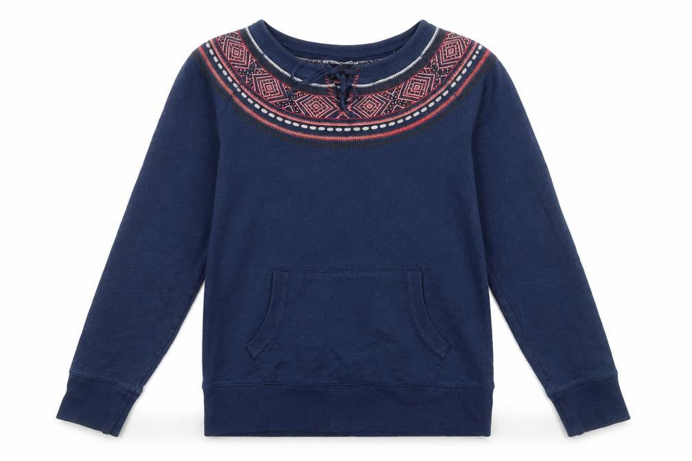 Lucky Brand Women's Blue Cotton Pullover Sweatshirt M Fair Isle