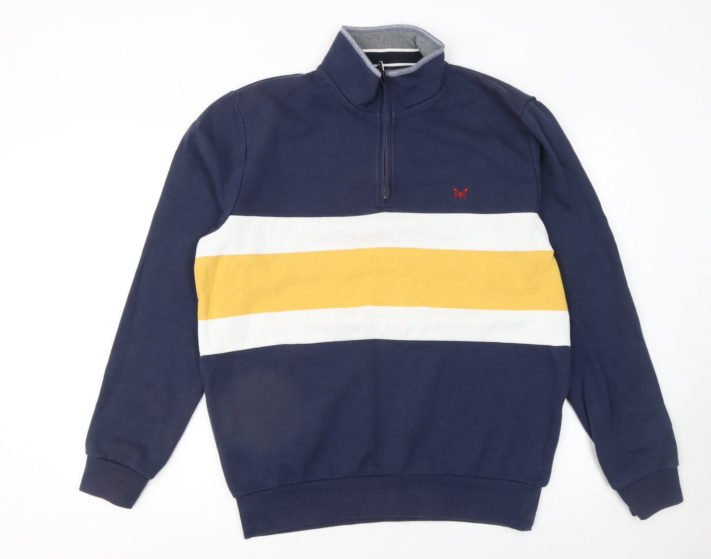 Crew Clothing Men’s Blue 1/4 Zip Striped Sweatshirt L Regular Fit