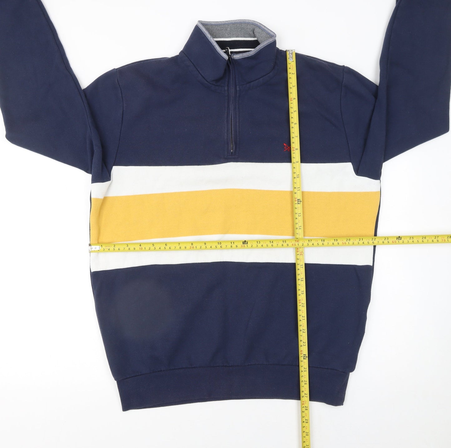 Crew Clothing Men’s Blue 1/4 Zip Striped Sweatshirt L Regular Fit
