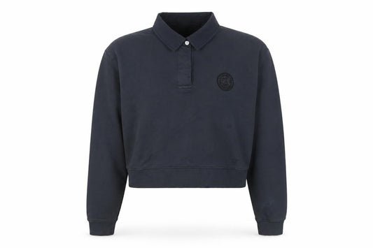 Superdry Womens Black Henley Sweatshirt UK 10 Long Sleeve Collared