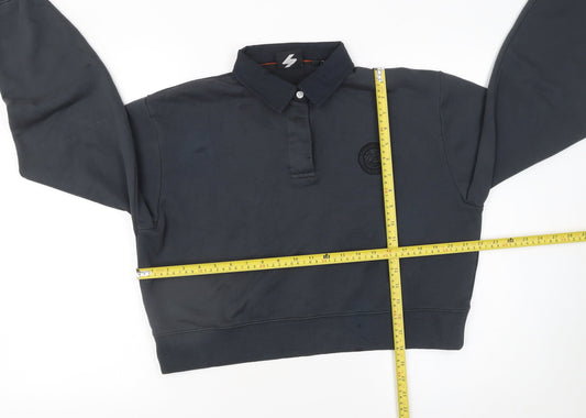 Superdry Womens Black Henley Sweatshirt UK 10 Long Sleeve Collared