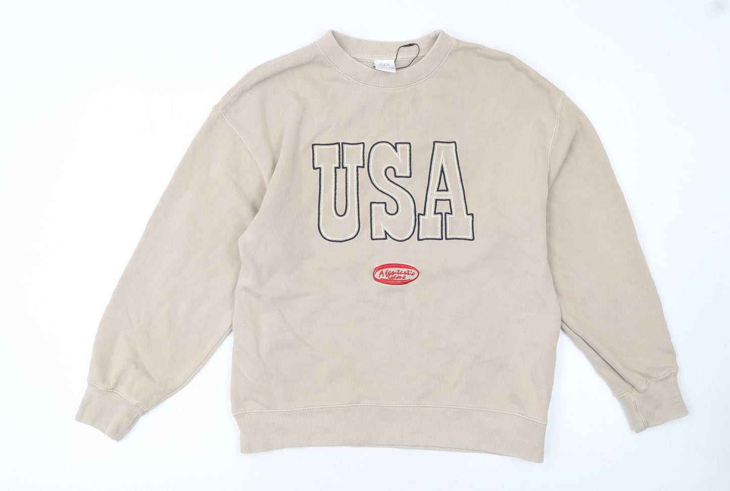 ZARA Girls Beige USA Graphic Pullover Sweatshirt 13-14 Years