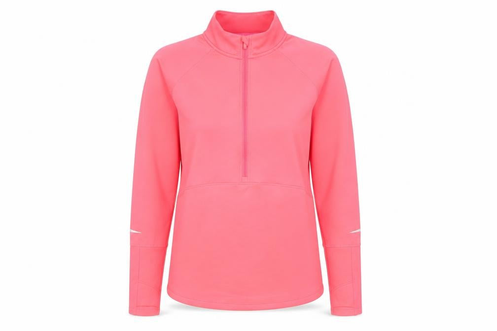 Front view of Dunnes women’s pink 1/4 zip pullover sweatshirt, size UK 12, uk