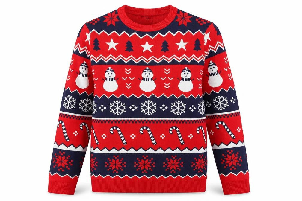 ESMARA Men Red Christmas Knit Jumper Snowman Pattern Size M