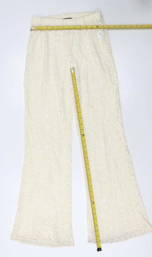 PrettyLittleThing Women Ivory Lace Flared Trousers Size 8