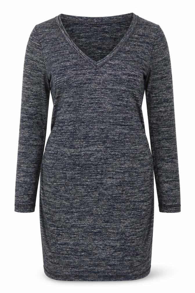 H&M Women Grey Bodycon Knit V-Neck Long Sleeve Dress Size 12