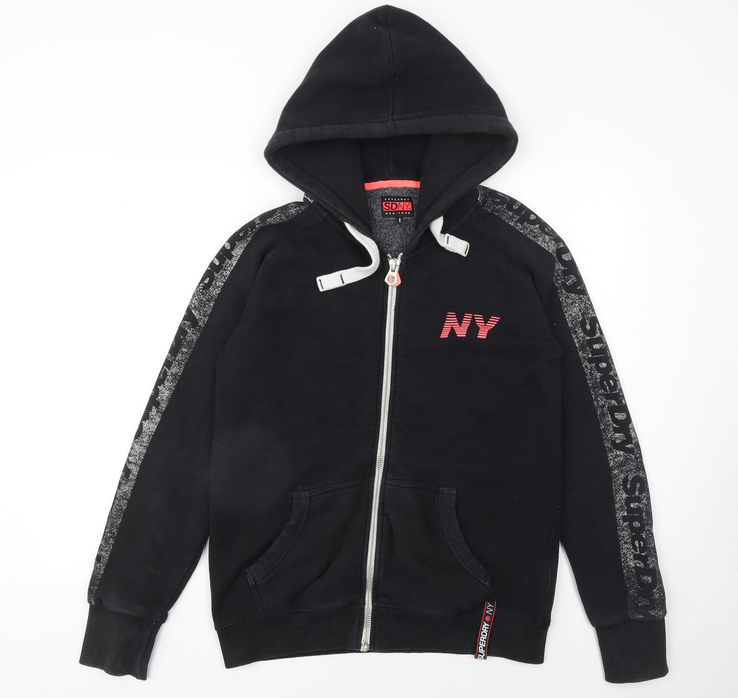 Superdry NY Black Full Zip Hoodie Womens XL Casual Hooded Sweatshirt