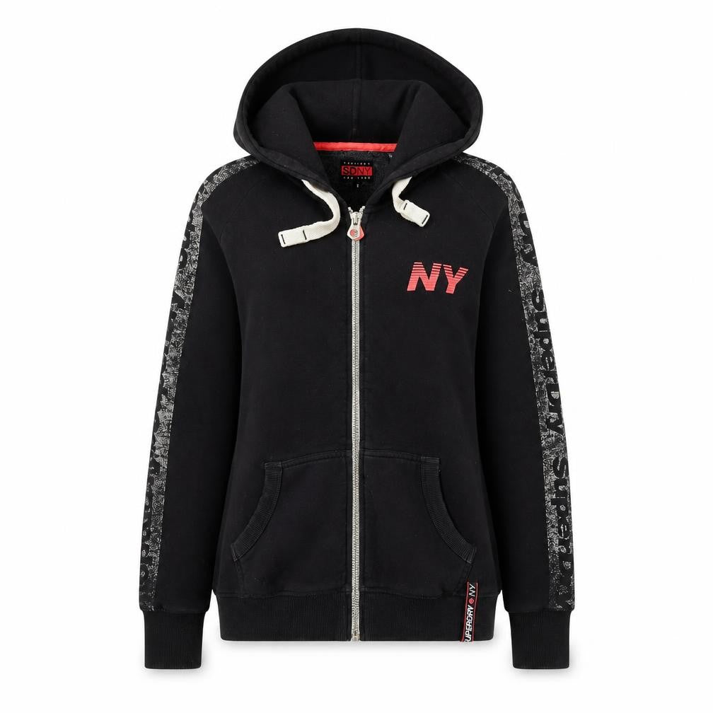 Superdry NY Black Full Zip Hoodie Womens XL Casual Hooded Sweatshirt