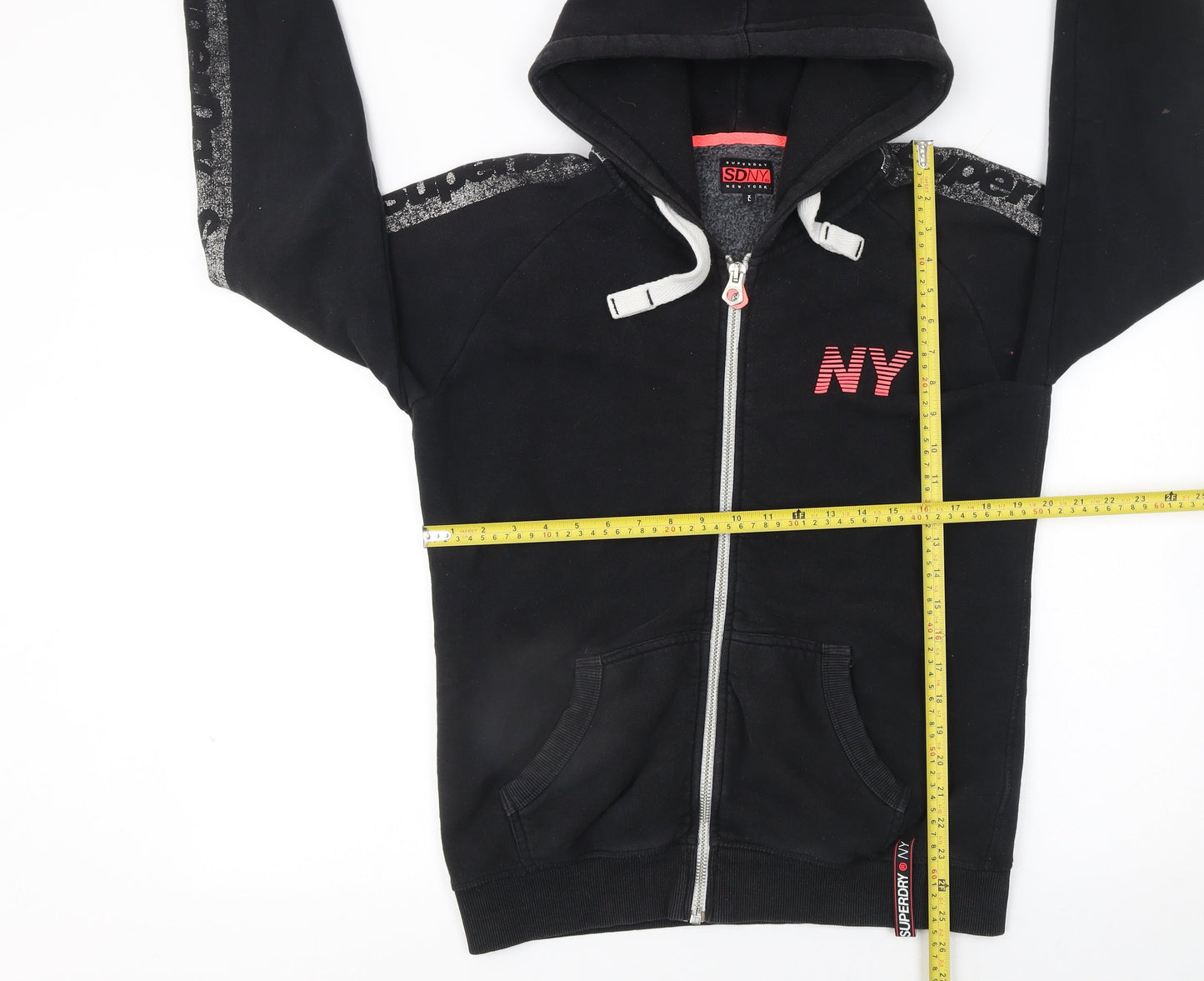 Superdry NY Black Full Zip Hoodie Womens XL Casual Hooded Sweatshirt