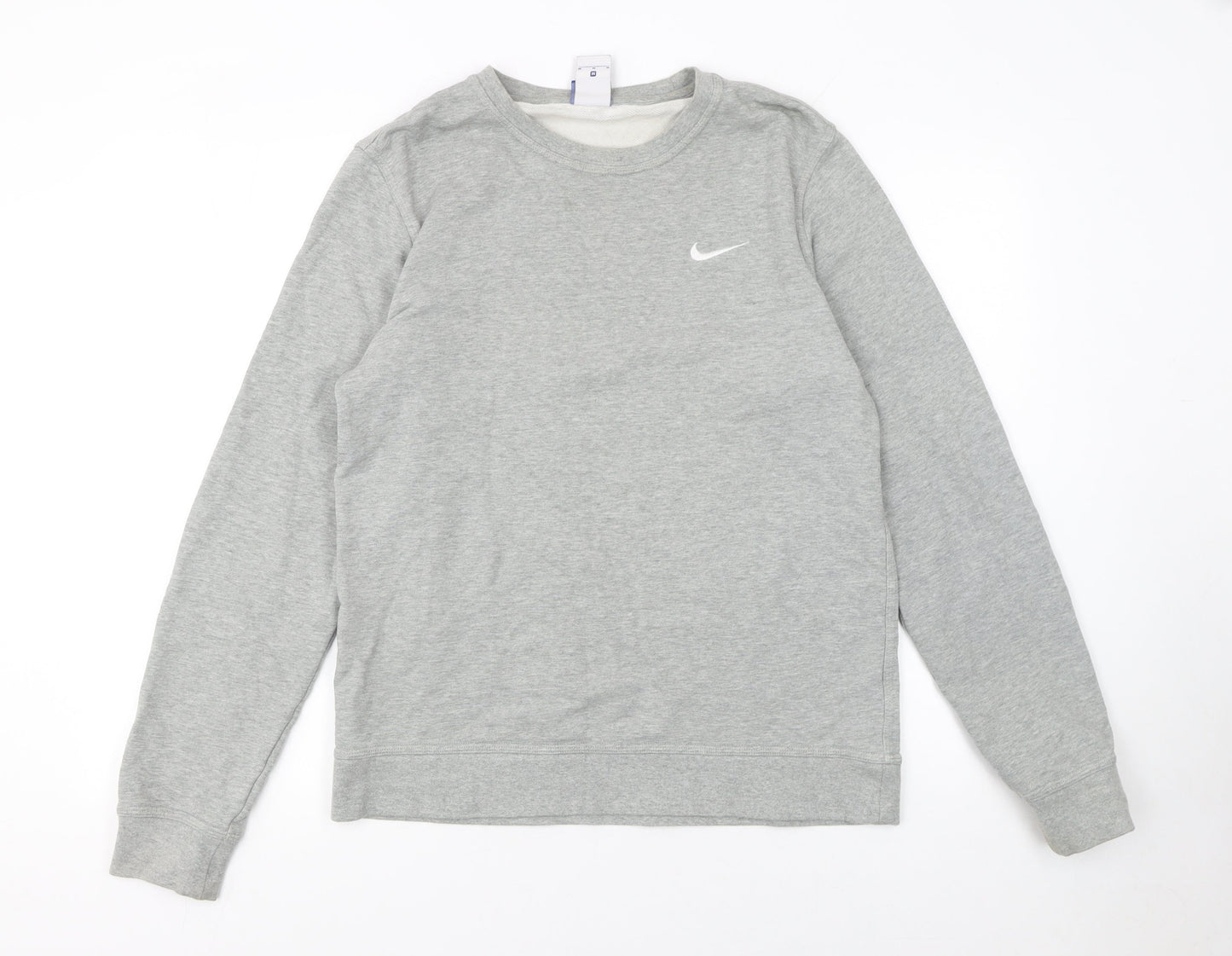 Nike Men's Grey Pullover Sweatshirt M Crew Neck Jersey Cotton