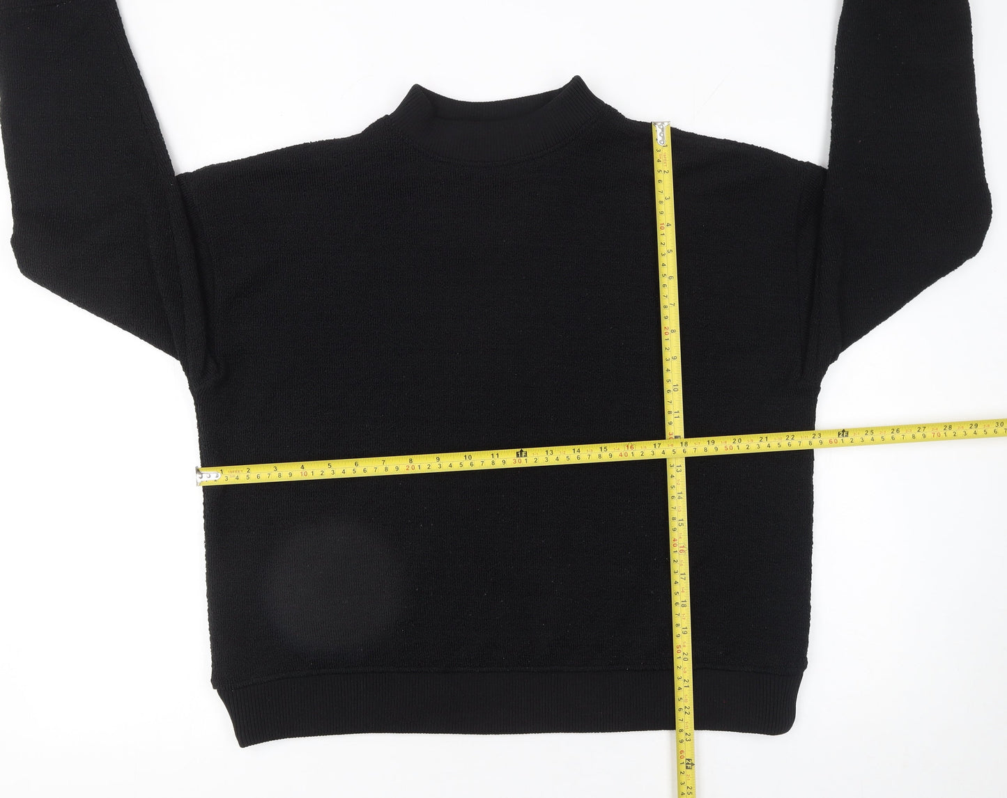 Zara Women Black Knit Pullover Sweatshirt Size S High Neck Basic