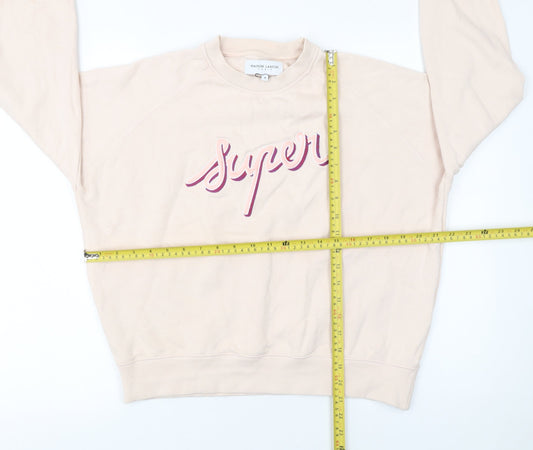 Maison Labiche Women Beige Cotton Pullover Sweatshirt M Crew Neck