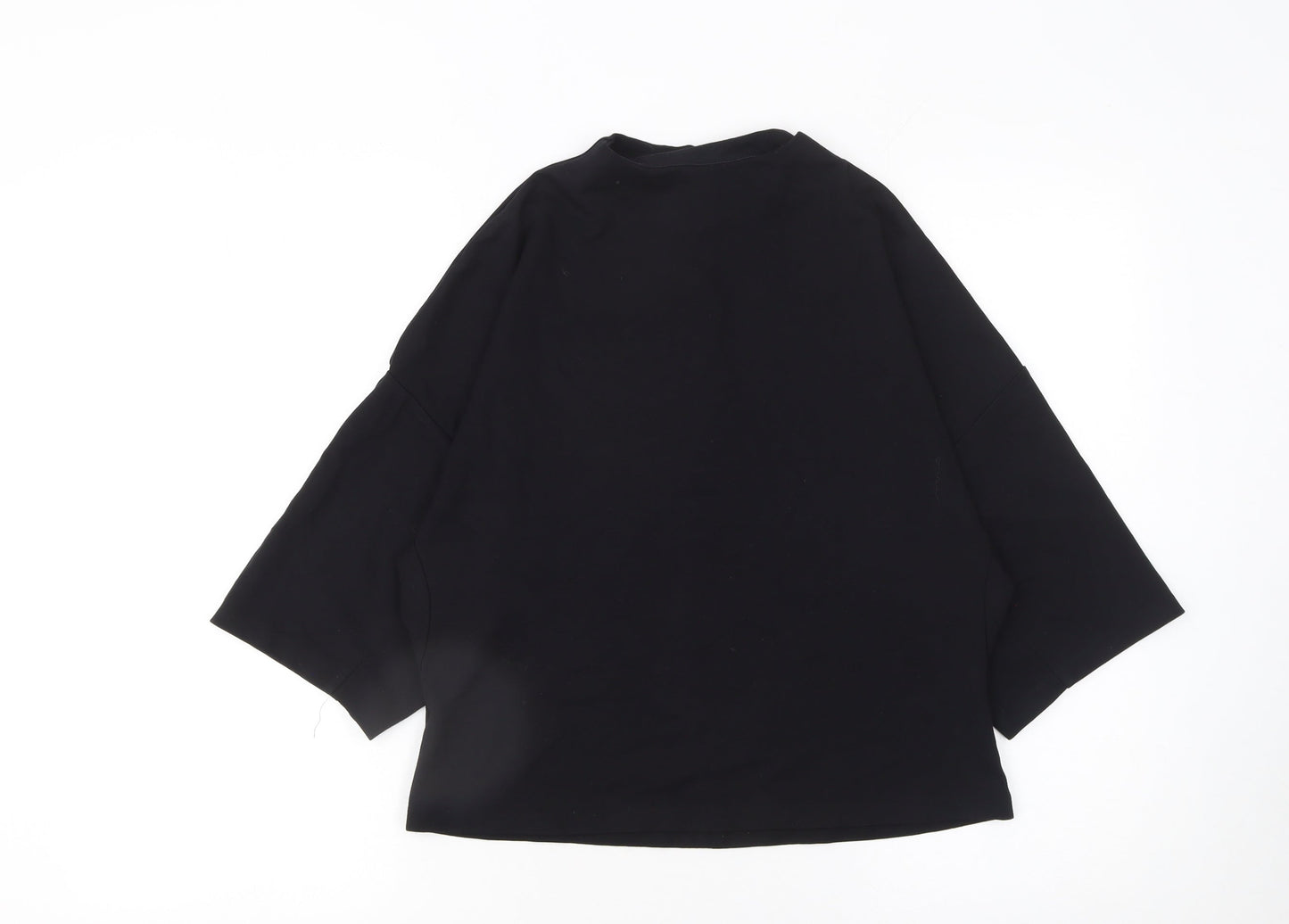 Mango Women Black Size 8 Basic High Neck 3/4 Sleeve Blouse