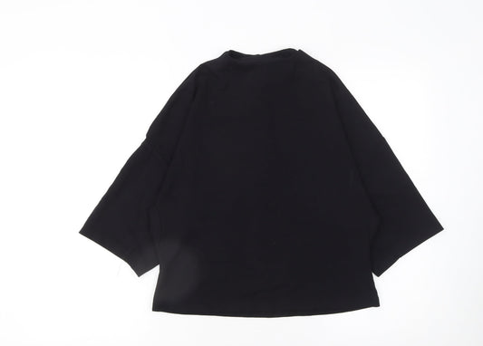 Mango Women Black Size 8 Basic High Neck 3/4 Sleeve Blouse