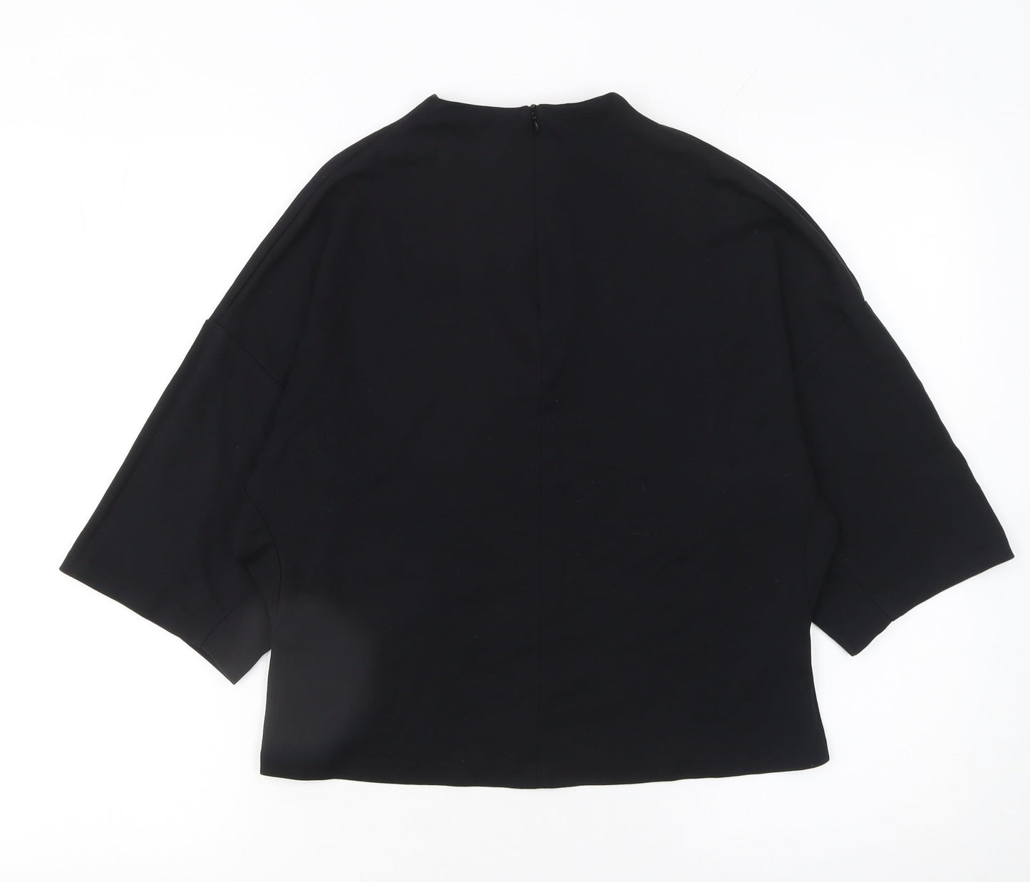 Mango Women Black Size 8 Basic High Neck 3/4 Sleeve Blouse