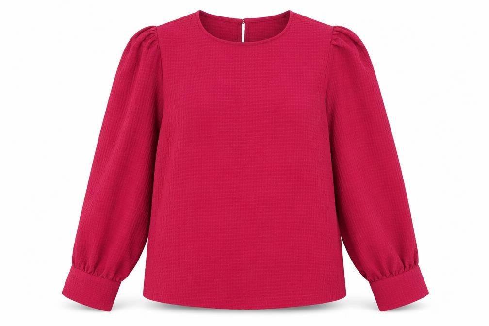 Front view of Gallery Women’s Pink Long Sleeve Puff Blouse, size UK 12, Polyester