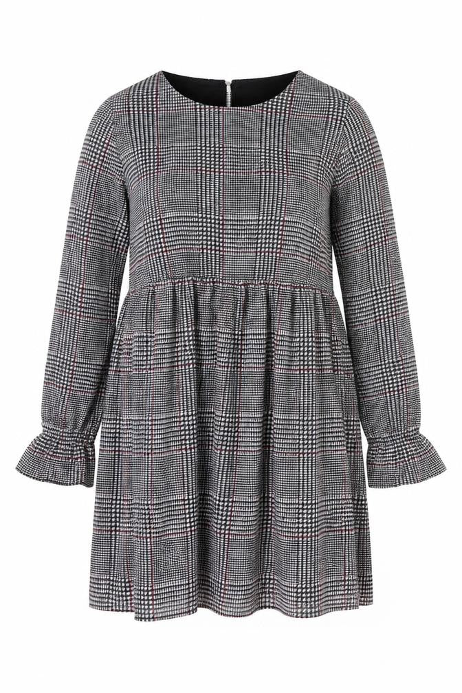 H&M Mama Women Grey Check Knee Length Long Sleeve Shift Dress Size 16