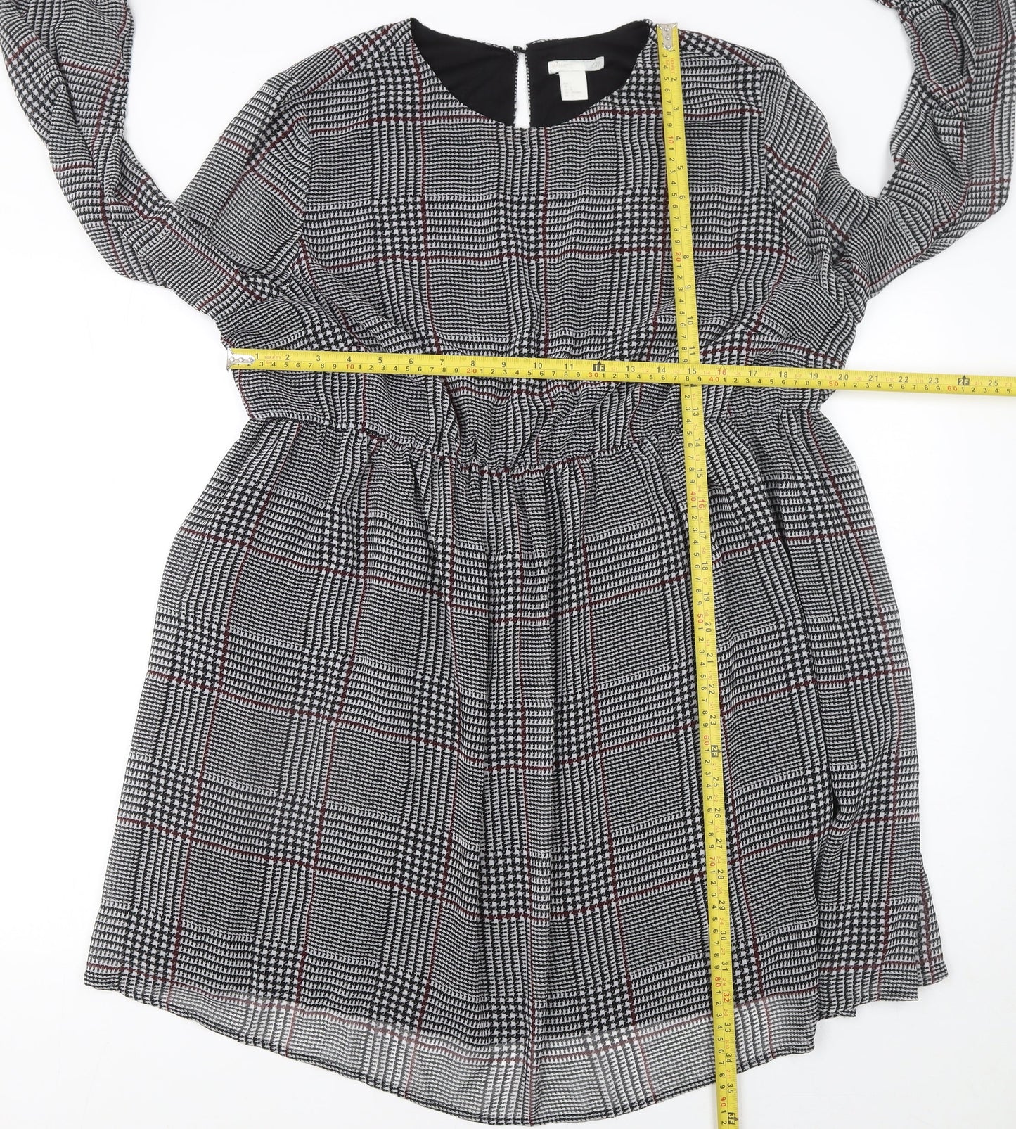 H&M Mama Women Grey Check Knee Length Long Sleeve Shift Dress Size 16