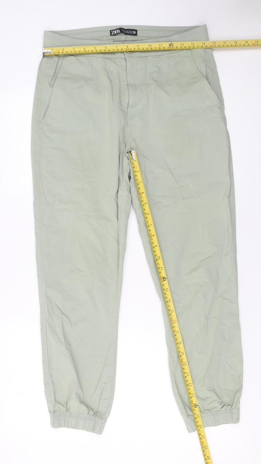 Zara Women Green Jogger Trousers Size M Elastic Waist Cotton Blend