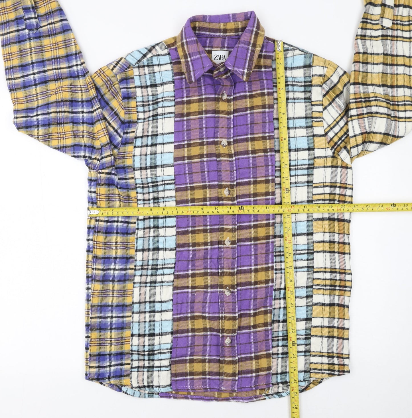 Zara Men's Multicoloured Checked Flannel Button-Up Shirt Size S