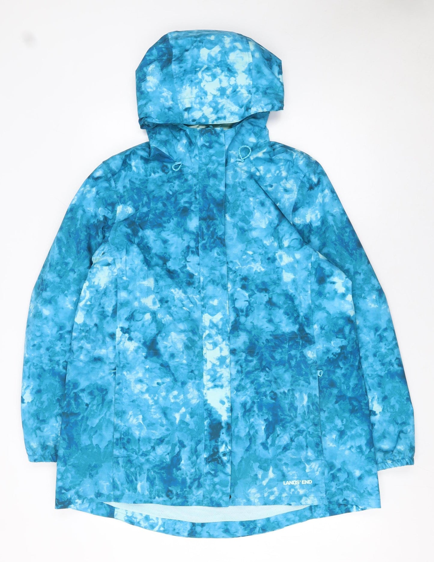Lands' End Women's Blue Petite Rain Coat Jacket Size 12 Hooded Waterproof