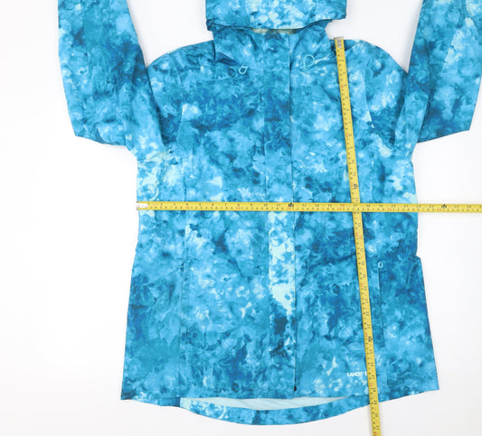 Lands' End Women's Blue Petite Rain Coat Jacket Size 12 Hooded Waterproof