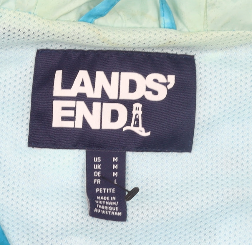 Lands' End Women's Blue Petite Rain Coat Jacket Size 12 Hooded Waterproof