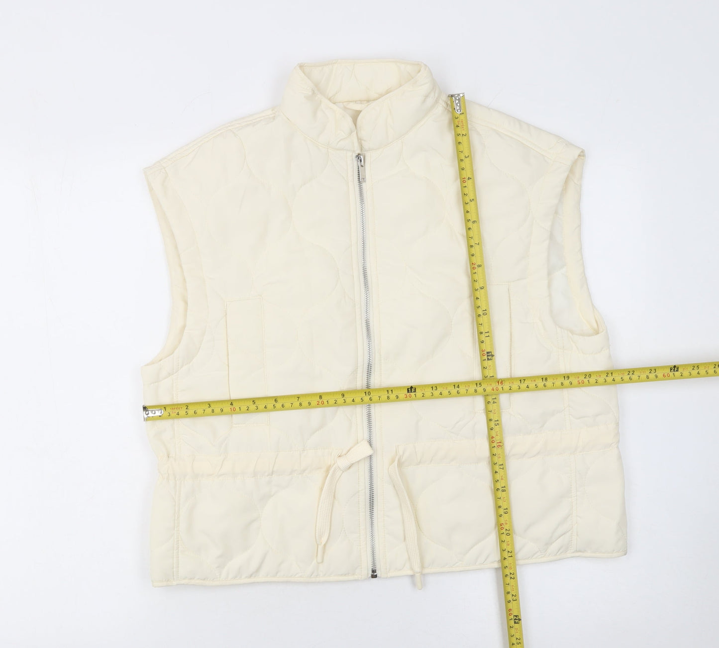 Primark Women Ivory Quilted Waistcoat S Regular Fit Full Zip