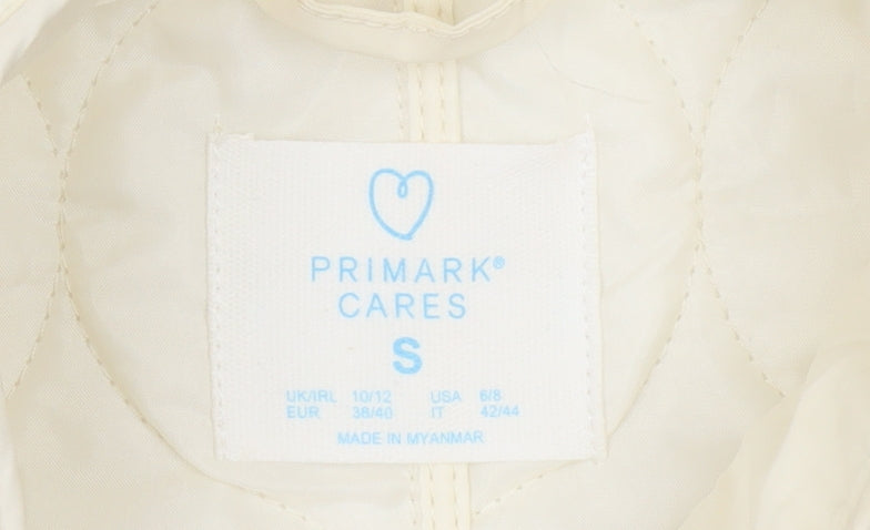 Primark Women Ivory Quilted Waistcoat S Regular Fit Full Zip