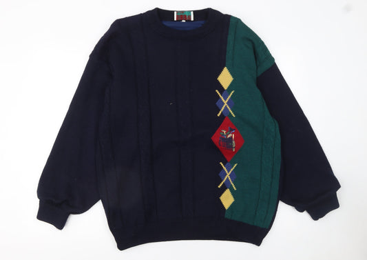 Serious Golf Men's Blue Wool Argyle Pullover Jumper Size L