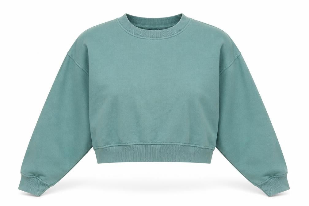 Zara Women Green Crew Neck Cropped Sweatshirt Size 12