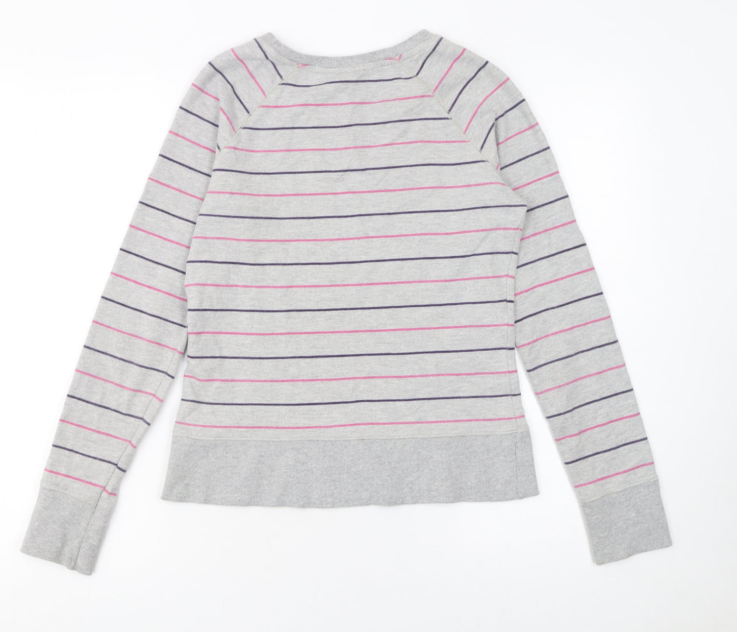 H&M Women Grey Striped Pullover Sweatshirt Size 10 Cotton Blend